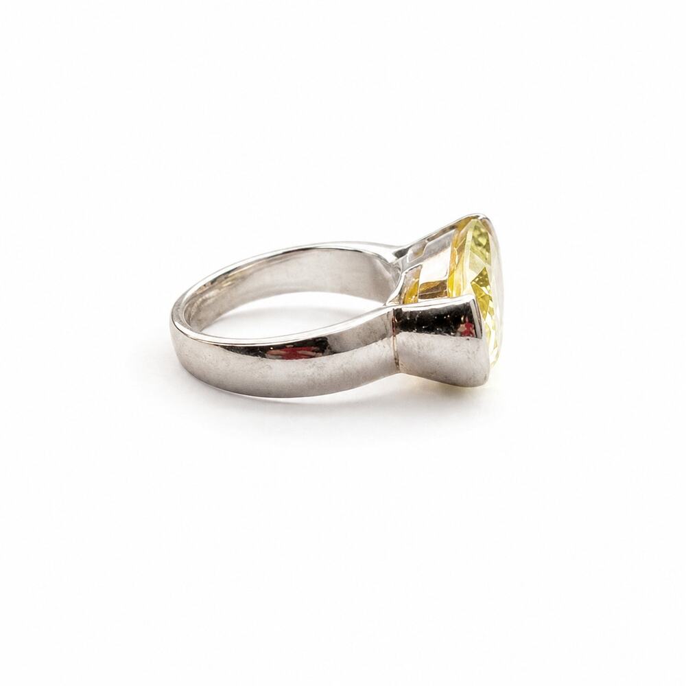 Sterling Silver Man Made Lemon Quartz Rings Set Size 7 & 7.5 Yellow Silver Pair - Picture 6 of 14